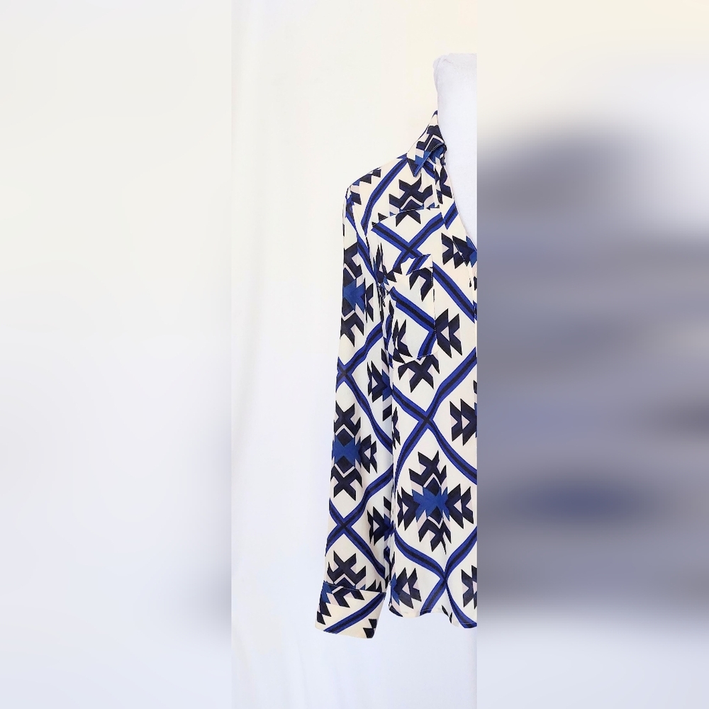 Express Portofino Geometric Print Button Down Shirt Size XS - Picture 2 of 11